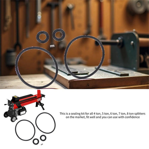 Heavy Duty Log Splitter Seal Kit for 4 to 8 Ton Electric Hydraulic Splitters, rubber pump seals on workbench