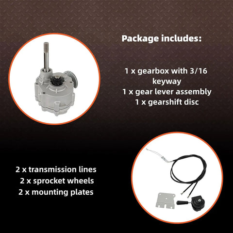 Go Kart Forward Reverse Gearbox Kit Replacement For 2HP-13HP Engine Local 30 Series shown with gearbox and components