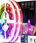 Music Sync RGB LED Strip Lights For Bedroom Vibe Two 65ft Rolls With Remote And App Control Color Changing Ambient Mood