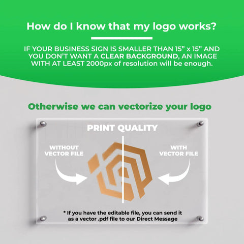 Floating Custom Acrylic Business Sign With Your Logo showing vector quality comparison.
