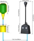 Smart WiFi Sump Pump Alarm With Alarm Activated Outlet And Free App Alerts, No Hassle High And Low Water Level Notifications, Built In Backup Battery, 110dB Siren, 10ft Float Switch For Basements, Septic Tanks, Ponds And Water Tanks, 10ft float and unit dimensions