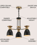 20 Inch Dope Black And Brass Gold Modern Metal LED Pendant Light Fixture With Adjustable Hanging Ceiling Lamp black shade view