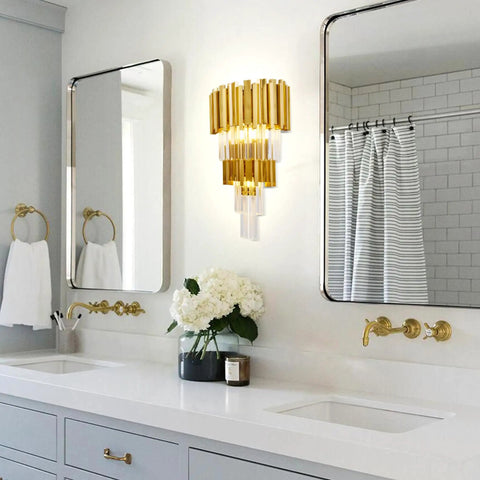 Modern Crystal Wall Sconce Lighting In Chrome Finish With K9 Crystal for bathroom, mid-century style accents above mirrors