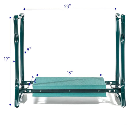 Front view of Garden Kneeler And Wide Seat That Flips Into A Comfy Sit Down Stool, Easy Fold For Storage, Sturdy Steel Frame Supports Up To 220 Lbs