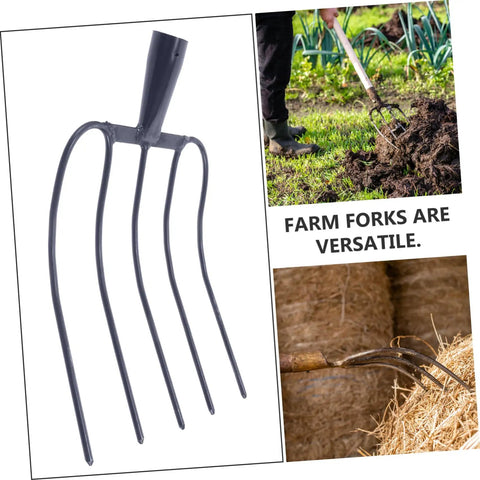 Handheld Manure Fork with Solid Prongs for Grass and Garden Cleanup; durable iron pitch fork for versatile tasks
