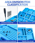 Heat Resistant Silicone Soldering Pad with screwdriver holes, component compartments, and magnetic screw storage.