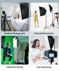 Softbox Lighting Kit 2Pack 20x28 Inch With 85W LED Bulbs 2700K 6400K used in photography, video, and streaming setups
