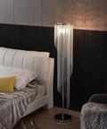 Silver Crystal Floor Lamp In S Shape With Chrome Finish, Romantic Modern Chic Vibe Lighting, Tall 59 Inches beside bed