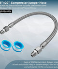 Built Tough 3/8 NPT Male Stainless Steel Compressor Jumper Hose, 20 Ft Long, 450 PSI, SUS304 with Swivel Connectors