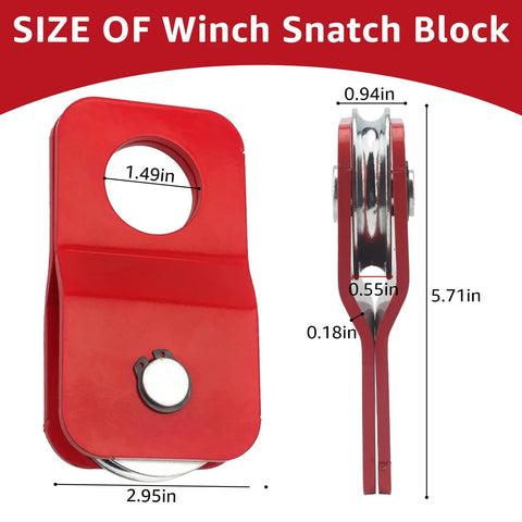 8000 Lb Winch Snatch Block Pulley For Off Road Vehicles Beefy Heavy Duty Steel Recovery Pulley 54 mm Wheel Fits 316 To 14 Inch Winch Cable Red ATV UTV Truck, red steel pulley size view