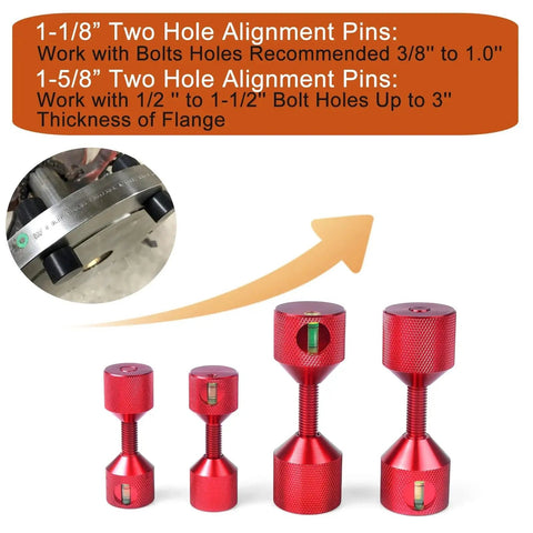 Top Tier 4Pcs 1-1/8 Inch Two Hole Flange Alignment Pin Set in Solid Alum 6061 With Built-In Level For Rock-Solid Industrial Locating And Heavy Duty Assembly Jobs Sure To Last, featuring various sizes and levels.