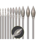 Olive Shape Diamond Burr Set, 11 Pcs, 3 By 32 Inch Shank Mounted Grinding Bits for Rotary Tool with 120 Grit Diamond