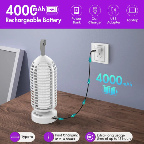 Cordless Mosquito Zapper With Colorful Lighting And Auto Sensing 3 In 1 Bug Trap With 4000mAh Rechargeable Battery plugged in