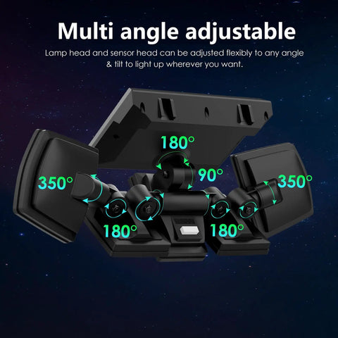 Solar Outdoor Flood Lights With Motion Sensor And Dusk To Dawn Waterproof 300 LED Spotlights, multi-angle adjustable features