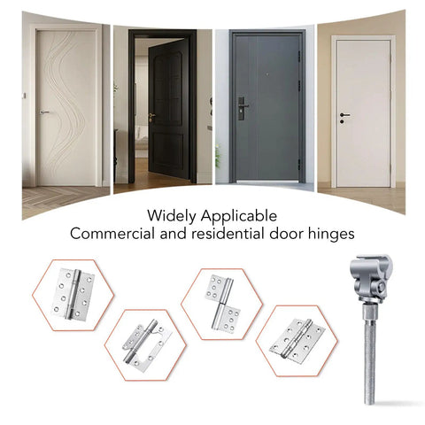 Adjustable Door Hinge Wrench for quick precise repair with manual jaw stainless steel, shown with residential and commercial doors.