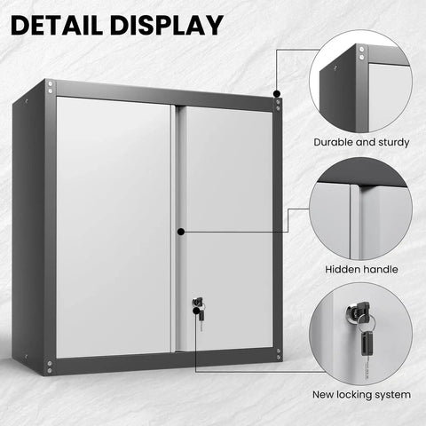 Heavy Duty Wall Mounted Steel Garage Cabinet With Locking Doors And Adjustable Shelves Built To Last Storage For Your Workshop Or Shed Utility Room Black And Gray Finish detail display