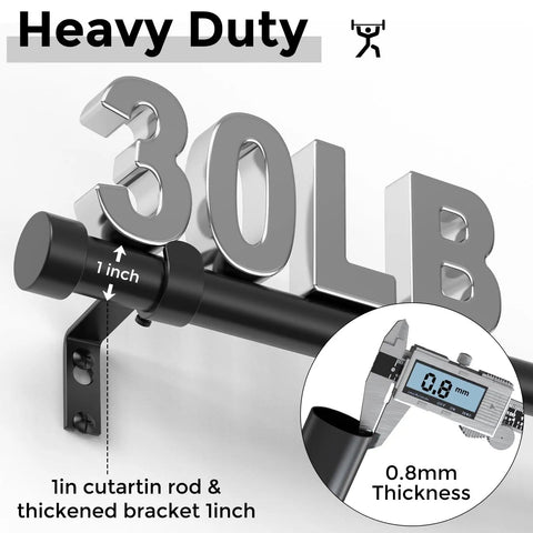 Heavy Duty 1 Inch Curtain Rod Set Adjustable From 36 To 88 Inches Black End Cap Drapery Rod With Modern Design Supports Up To 30 Pounds