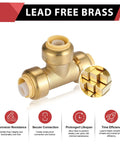10 Pack Three Quarter Inch Push Fit Tee Fittings For PEX Copper CPVC With Disconnect Clip No Tools Needed Lead Free DZR Brass