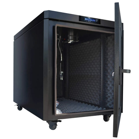 Solid Rig 12U Soundproof Server Rack delivering a quiet locking network cabinet with open door showing soundproof interior.