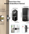 Dimensions of Slick Keyless Entry Smart Lock Featuring Auto Locking Fingerprint Reader for front door security installation.