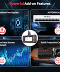 Features of OBD2 Car Scanner NT604 Elite Easy To Use Out Of The Box ABS SRS And Transmission Diagnostic Tool with case and graphs