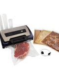 Game Changer Vacuum Sealer For Home Food Storage With LiquidLock Tech And Liquid Mode sealing steak and soups, with accessories