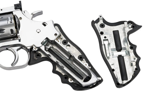 Internal view of Dan Wesson 715 CO2 Powered Airsoft Revolver Low Power Version Silver Finish 2.5 Inch Barrel with grip removed
