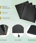 Four Pack Real Heavy Duty Neoprene Foam Self Adhesive Pads 6 By 6 Inches Half Inch Thick Anti Vibration Cushion For Tools Pipes And Everyday Gear Guard in black, showing cut options.