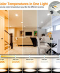 Six-Pack 6-Inch LED Recessed Ceiling Lights Ultra-Thin Canless Downlights with 5CCT Switch in various room settings