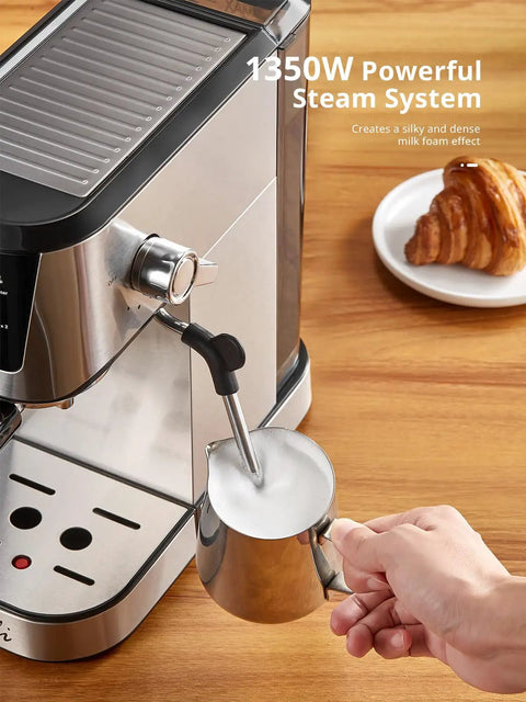 Top Shelf Automatic Espresso Coffee Maker With 20 Bar Pressure And Glowing Touchscreen Panel Offering Zero Fuss One Button Operation For Crisp Americanos Silky Milk Froth And Quick Steam Power For Your Daily Grind Now, showcasing powerful steam system.