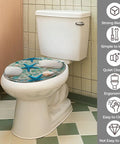 Round Resin Toilet Seat for Bathroom installed on a white toilet, featuring a sea-themed design with starfish and shells.