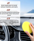 Interior Car Scratch Repair Wax For Dashboard And Plastic Trim Quick Scratch Remover That Restores Shine And Makes Scratches Disappear On Your Ride Easy To Use 100g shown being applied to a car dashboard with a sponge applicator.