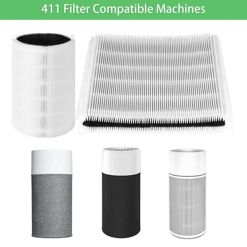 Replacement Air Filters For Blueair Blue Pure 411 411 Plus Auto Mini with visible filter types and compatible machines