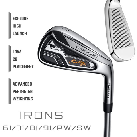 Mustang MK7 14 Piece Complete Golf Club Package Set for Righties Standard Length Regular Flex iron details