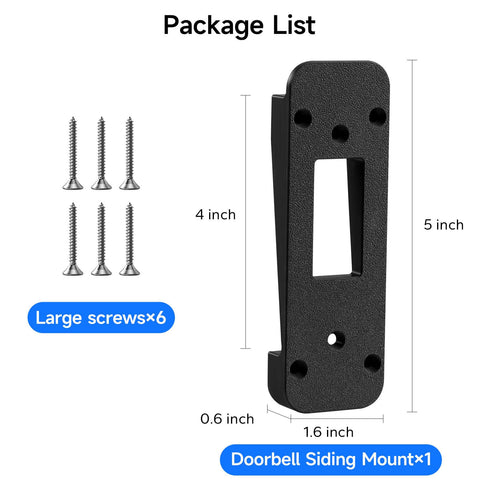 Vinyl Siding Mount For 4-Inch Standard Vinyl Or Hardi Board Doorbell Camera Mount Black With Screws Paintable to Match Siding