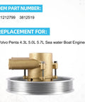 Beefed Up Raw Sea Water Pump With NSK Bearing for Volvo Penta Boats with replacement part numbers in background