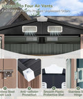Heavy Duty Outdoor Tool Shed With Lockable Doors, 6.2x4 Ft Galvanized Steel Storage, ventilation features and lock details shown.