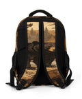 Back view of Wildlife Vintage Printed Unisex Backpack with bear design, durable polyester, large capacity, everyday use straps.