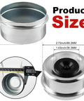 JADODE trailer dust cap, 2.72 in diameter, chrome metal with rubber seal, front view
JADODE trailer dust cap, 1.43 in tall, chrome metal with rubber gasket, side view
JADODE trailer dust cap close-up, inner black rubber seal visible
JADODE trailer dust cap with eight rubber plugs, diameter shown 2.72 in (caliper view)