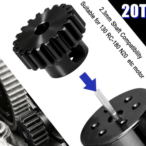 Beefy Hardened Steel 0.5M Pinion Gear 20T With 2mm Bore For RC Cars And Helicopters Upgrade shown on white background