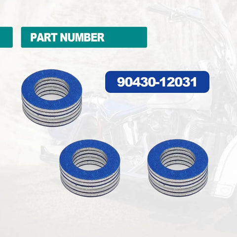 15 Pcs Aluminum Oil Drain Plug Gasket Set With 12mm OEM Seals Replacement Crush Washer Gaskets visible on a white background.