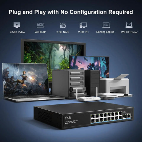 18 Port 10G 2.5G Ethernet Switch With 16 2.5G RJ45 PoE Capable Ports And 2 10GBASE-T Uplinks Unmanaged showing connected devices