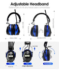 Digital AM FM Radio Headphones With 25dB Noise Reduction Ear Muffs Safe Hearing Protection For Lawn Mowing Construction Chainsaw And Landscaping Comfortable Ear Protector Light Blue with adjustable headband and dimensions