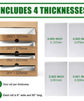 Pro Grade 301H Stainless Shim Stock Set, 4 Roll Assortment in 0.001 in, 0.002 in, 0.003 in, and 0.005 in thick, product image
