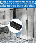 Sliding Shower Door Bottom Guide For Glass Doors Up To Half Inch Wide Plastic Track Guide Measuring Half Inch Wide By Three Inches Long Replacement Parts For Sliding Shower Doors Durable Track Guide Kit Includes 2 Pieces shown in a bathroom setting.