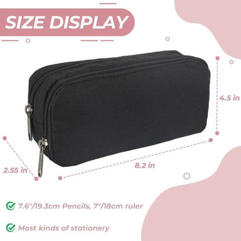 Black Massive Capacity Pencil Case With Dual Compartments And Zipper, Water-Resistant Nylon Office Pencil Bag