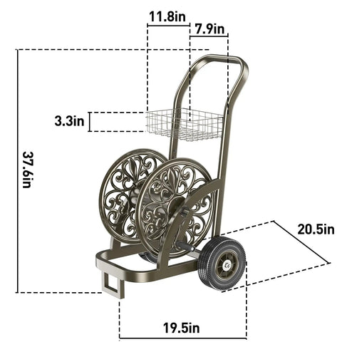 Mobile Hose Reel Cart With Wheels Holds Up To 200 Feet Of Five Eighth Inch Hose Heavy Duty Steel Frame With Storage Basket