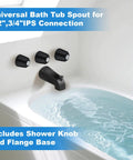 Matte Black Tub And Shower Trim Kit With Knob And Bath Spout For 1/2 Inch Copper Connection shown in a bathtub setup
