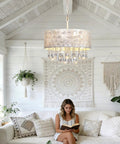 Showstopping Four Lights Drum Crystal Shade Black Chandelier Pendant Light For Kitchen Island Dining Room Living Room