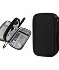 Waterproof Double Layer Travel Cord Organizer Pouch For Electronics Accessories Charger USB Cables Gadgets All In One Storage Bag Black with zips and pockets.